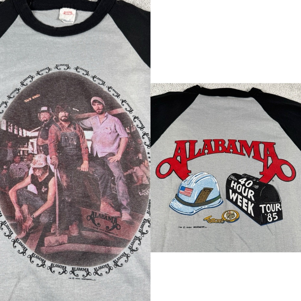 Alabama Band 40 Hour Work Week 1985 Tour Concert Graphic Raglan Sleeve Shirt L